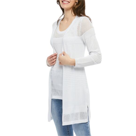 Women's Silver Knit Cardigan Size L Orly Long Sleeve Summer Coverup NWT